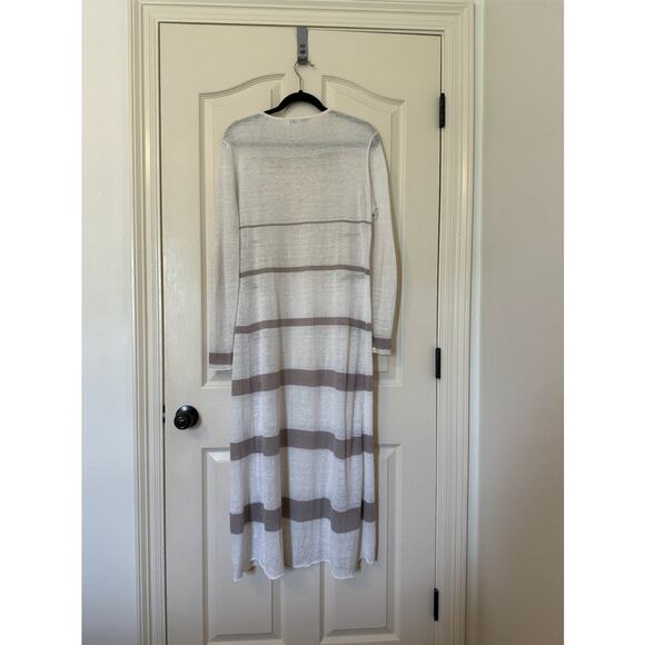 CAbi Cream & Taupe Bon Voyage Riviera Linen Blend Duster Cardigan Size M - Picture 2 of 6